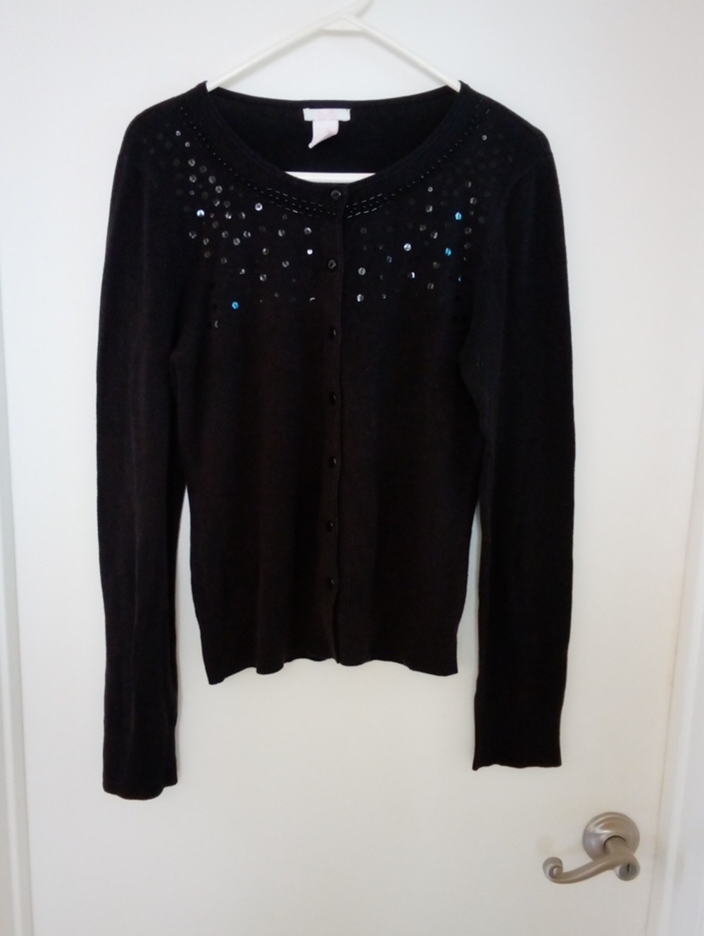 Women's Black Sequin-Accent Button Cardigan